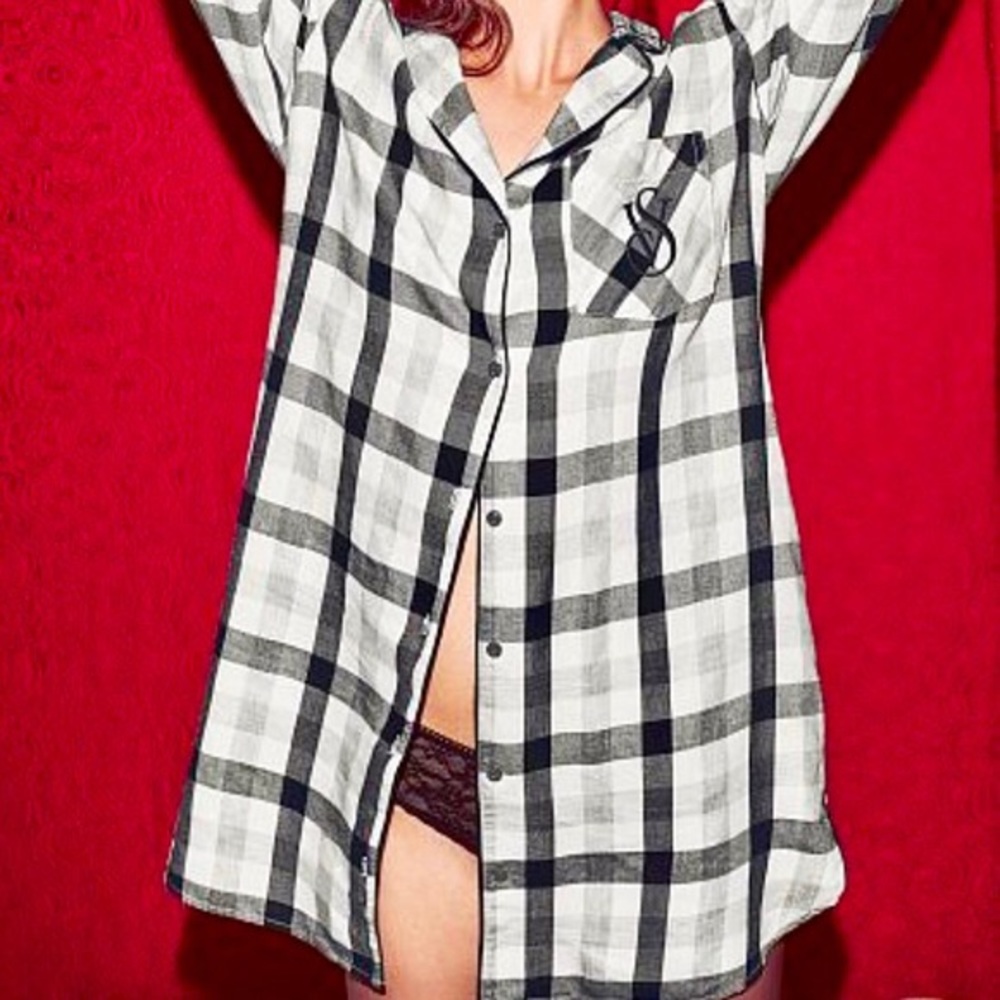 Victoria’s Secret Plaid Button Up Sleep Shirt Med